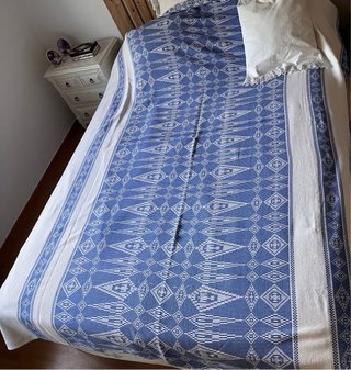 Colchas antiguas algodón azul y blanco