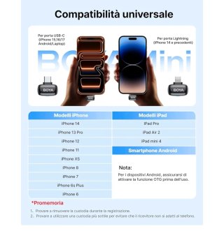Microfono BOYA per iPhone Lightning/USB-C