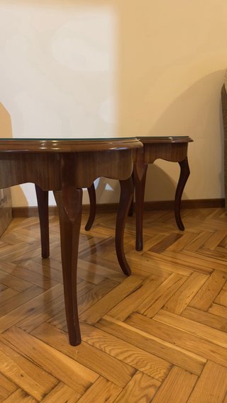 Mesas Auxiliares Redondas Madera y Cristal
