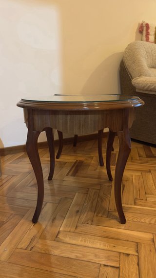 Mesas Auxiliares Redondas Madera y Cristal