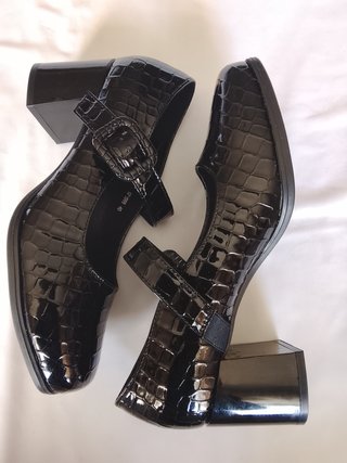 Zapatos salón, tacón ancho charol cocodrilo 40