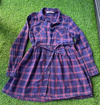Vestido H&M cuadros azul y rojo T. 9-10