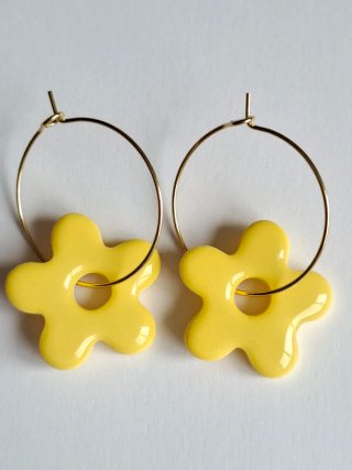 Pendientes Aro Charm Flor amarilla