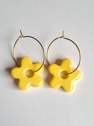 Pendientes Aro Charm Flor amarilla