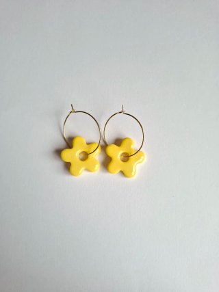 Pendientes Aro Charm Flor amarilla