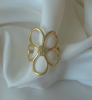 Anillo Flor Dorado Ajustable Waterproof