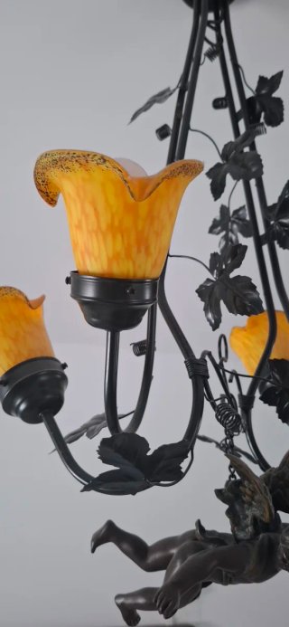 Lámpara Techo Ángel Metal Cristal, cuatro tulipas