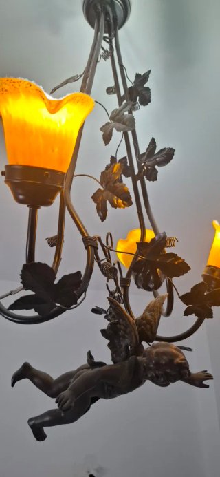 Lámpara Techo Ángel Metal Cristal, cuatro tulipas