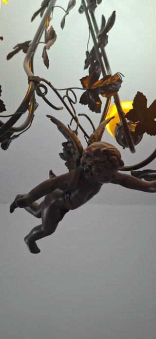 Lámpara Techo Ángel Metal Cristal, cuatro tulipas