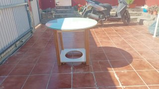Mesa redonda cristal y madera