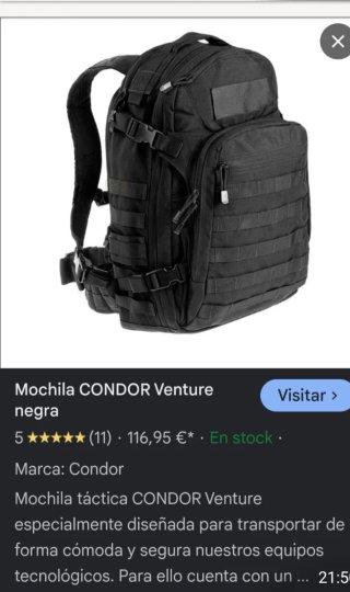 Mochila Táctica Cóndor Venture Negra