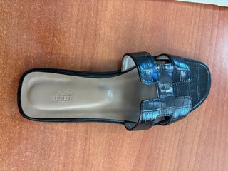 Sandalias Hermès Oran Cocodrilo Negro