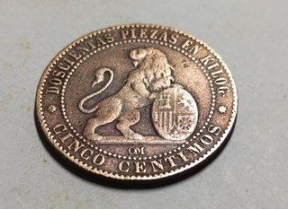 Moneda bronce 5 céntimos 1870 España