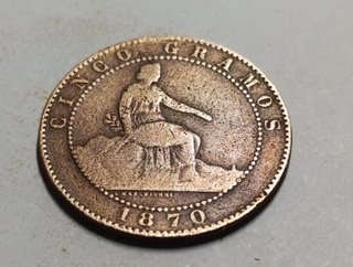 Moneda bronce 5 céntimos 1870 España