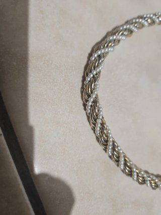 Collana vintage corda intrecciata oro e perle
