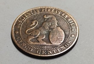 Moneda 5 Céntimos 1870 Bronce España