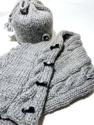 Gorro y bufanda 100% lana, gris perla