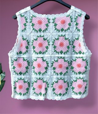 Top crochet con flores sin mangas | Talla S