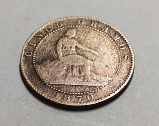 Moneda bronce 5 Cent. 1870 República Española