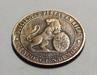 Moneda bronce 5 Cent. 1870 República Española