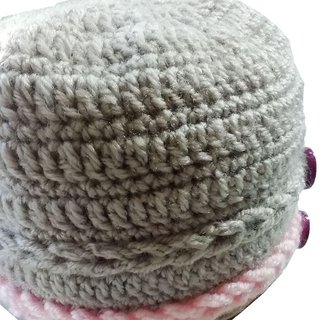 Gorro de lana Diseño Único Gris y rosa