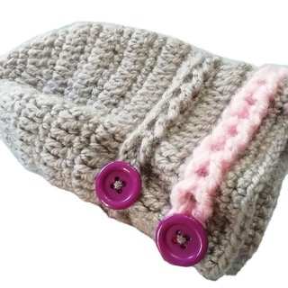 Gorro de lana Diseño Único Gris y rosa