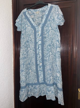 Vestido Natura estampado paisley azul y blanco