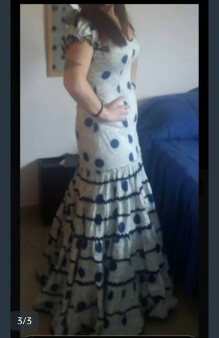 Traje Flamenca/Gitana Azul y Blanco