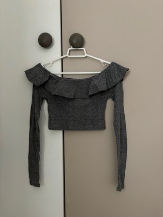 Top manga larga gris