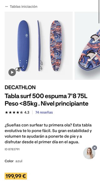 Tabla de surf OLAIAN 7,8 75l.