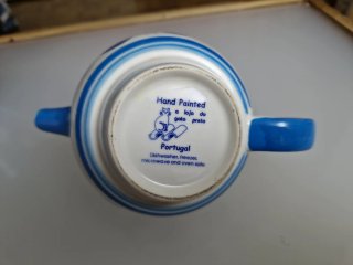 Tetera y Taza Cerámica Azul y Blanca