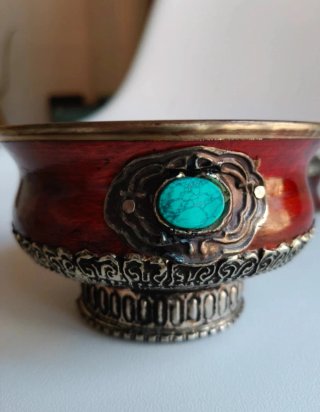 Oferta Cuenco Tibetano Madera y Piedras Turquesa