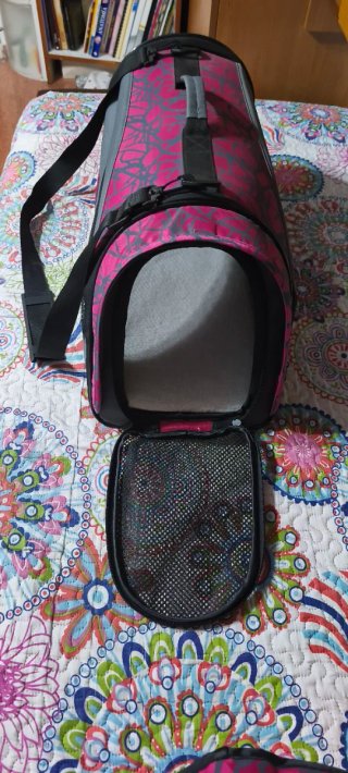 Transportín para mascotas gris y rosa