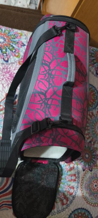 Transportín para mascotas gris y rosa