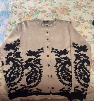 Cardigan lana beige e nero fantasia