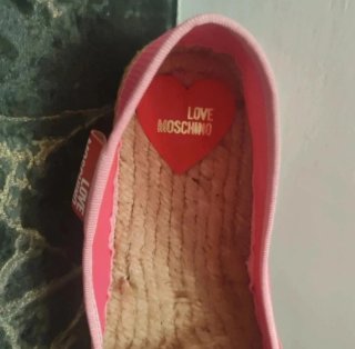 Love Moschino Mocassini Tela Rosa Catena Argento