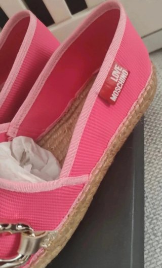 Love Moschino Mocassini Tela Rosa Catena Argento
