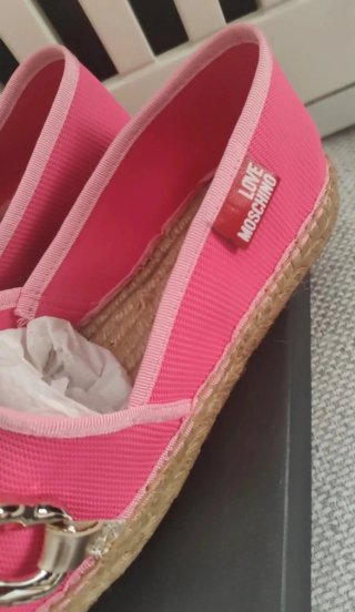 Love Moschino Mocassini Tela Rosa Catena Argento