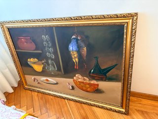 Precioso marco madera dorado, con oleo bodegon