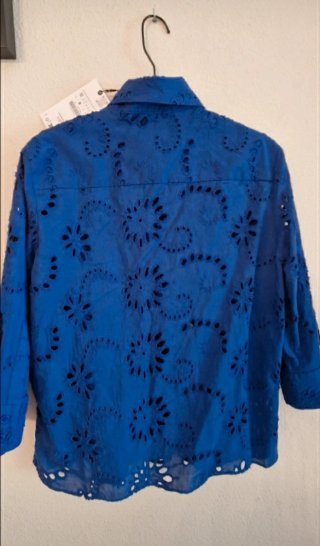 Blusa Zara azul bordada