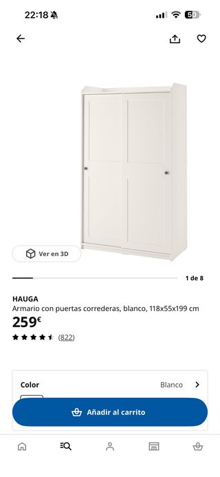 Armario Hauga blanco puertas correderas 118x55x199