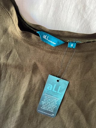 ALL Linen Blend Tunic Dress - Olive Green - Flared Sleeve - New With Tags