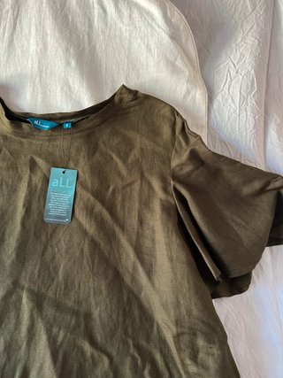 ALL Linen Blend Tunic Dress - Olive Green - Flared Sleeve - New With Tags