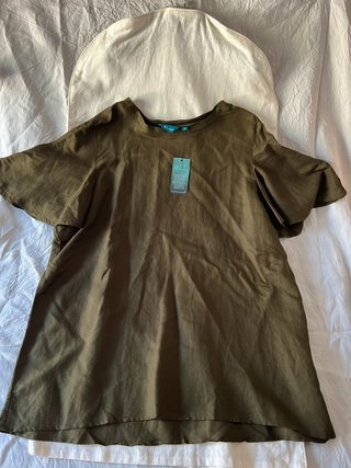 ALL Linen Blend Tunic Dress - Olive Green - Flared Sleeve - New With Tags