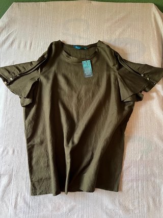 ALL Linen Blend Tunic Dress - Olive Green - Flared Sleeve - New With Tags