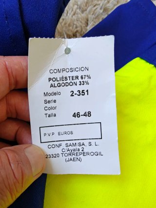 Pantalón de trabajo azul y amarillo Talla 46