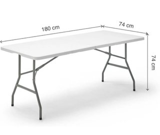 Mesa plegable 180x74 cm blanca y gris