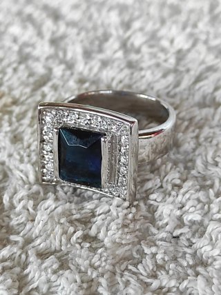 Anillo Plata Ley Circonita Azul Talla 19