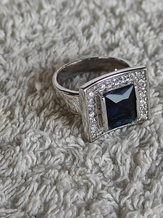 Anillo Plata Ley Circonita Azul Talla 19