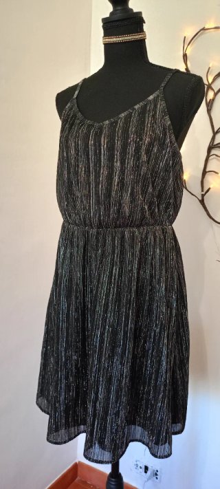 Vestito Corto Nero e Argento Plissettato Lurex M